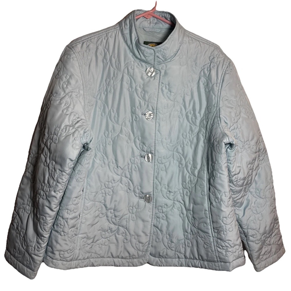 Vintage Cabela's Women's Quilted Light Blue Jacket Size L Button‎ Front Coat